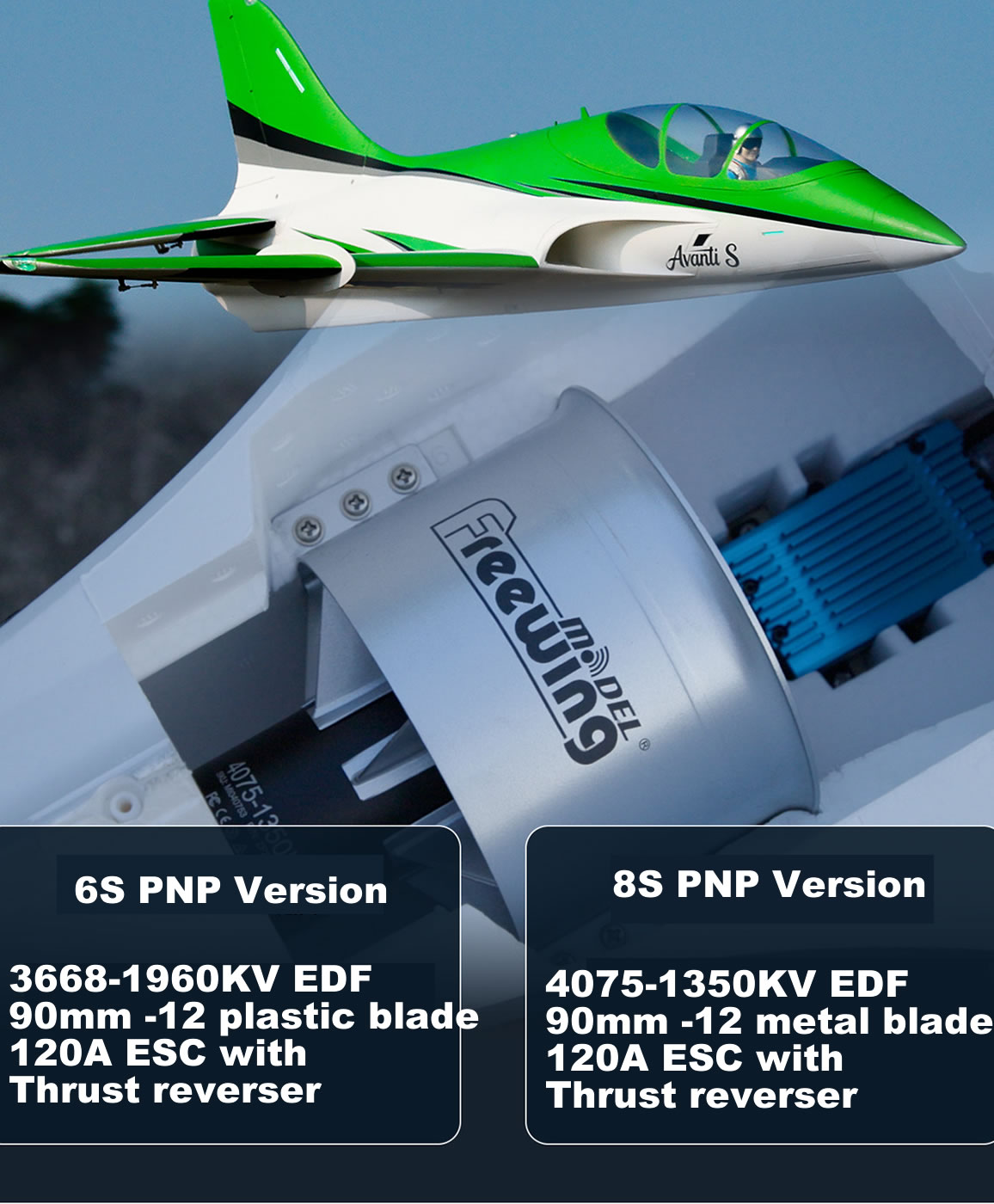 Freewing Avanti S Green High Performance 90mm EDF Sport ARF PLus Jet